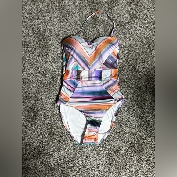 La Blanca Ocean Tides Bandeau Mio Swimsuit 6 Built in Bra Halter Retro #LB1JA10 - Picture 13 of 15